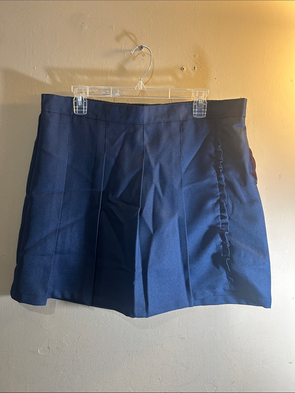 Girls School Uniform Navy Pleated Mini Skirt with Side Ruffle Size 18 Plus Youth